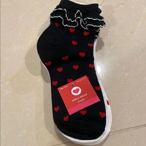 Black Ankle Socks‎ with Red Hearts